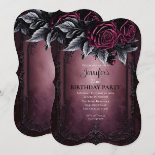 Invitation d'anniversaire burgundy florale gothiqu