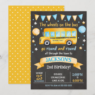 Invitation d'anniversaire Bus Scolaire / Les roues