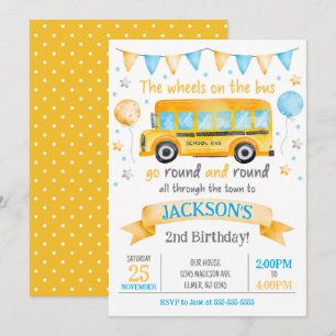 Invitation d'anniversaire Bus Scolaire / Les Roues
