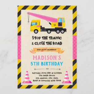 Invitation d'anniversaire camion à benne fille