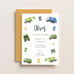 Invitation d'anniversaire Camion à ordures Aquarel