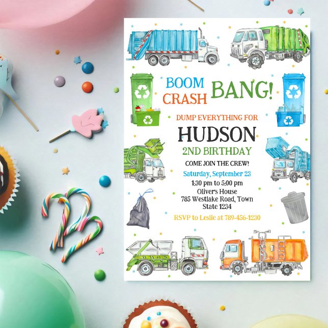 Invitation d'anniversaire camion à ordures camion  (Créateur téléchargé)