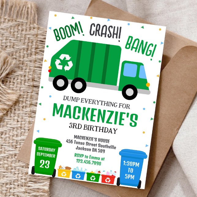 Invitation d'anniversaire camion à ordures camion  (Créateur téléchargé)