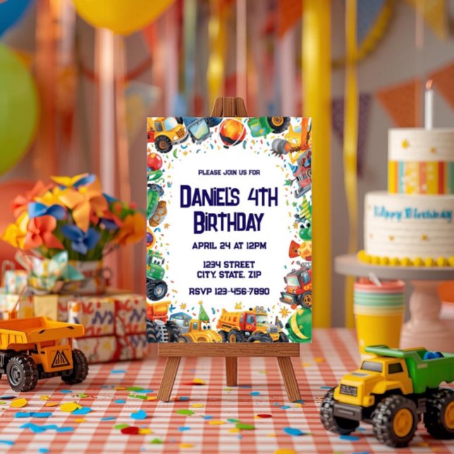 Invitation d'anniversaire Camion de construction A (Créateur téléchargé)