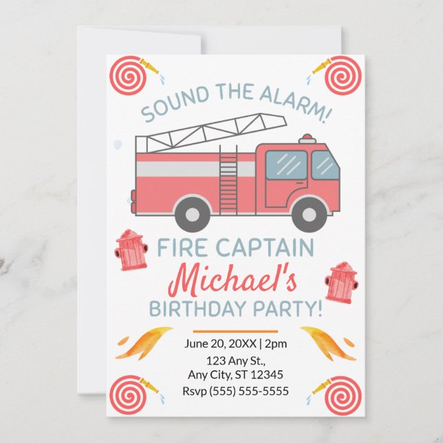 Invitation d'anniversaire Camion de pompiers (Devant)