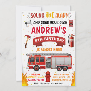 Invitation d'anniversaire camion de pompiers moder