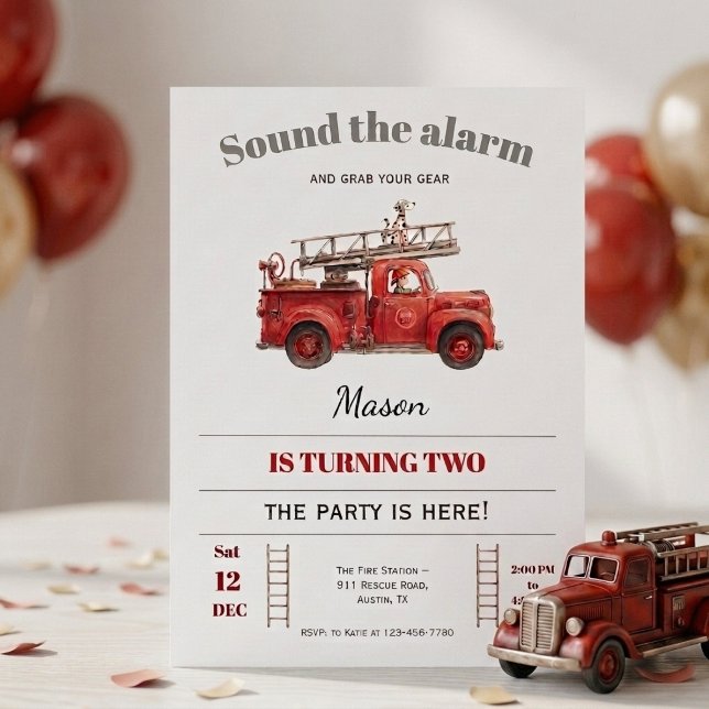 Invitation d'anniversaire Camion de pompiers Sonne (Fire Truck Birthday Invitation Sound the Alarm)