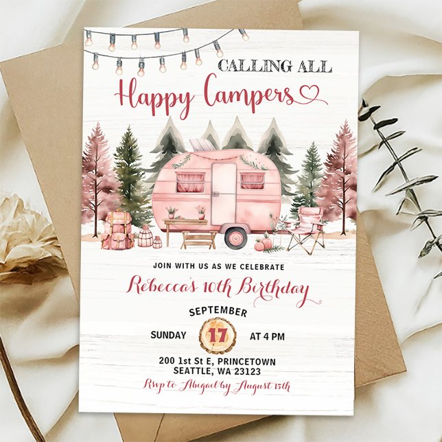 Invitation d'anniversaire Camping-car rose pour to (Créateur téléchargé)