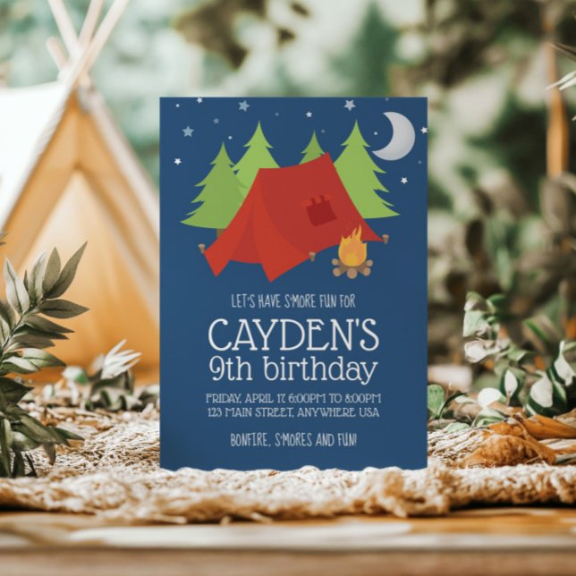 Invitation d'anniversaire Camping et S'mores tente (Créateur téléchargé)