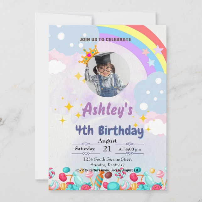 Invitation d'anniversaire Candy Land pour enfants (Devant)