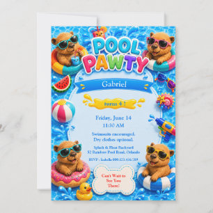Invitation d'anniversaire Capybara Pool Party