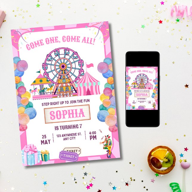 Invitation d'anniversaire Carnaval, Fille de Cirqu (Créateur téléchargé)