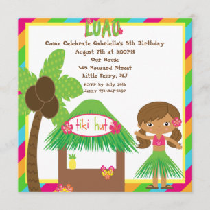 Invitation d'anniversaire Carré Tiki Hut Luau