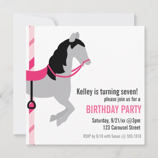 Invitation d'anniversaire carrousel (Devant)