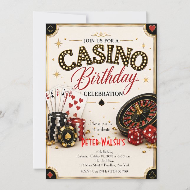 Invitation d'anniversaire Casino Las Vegas (Devant)