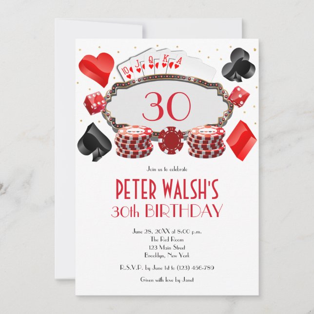 Invitation d'anniversaire Casino Las Vegas (Devant)