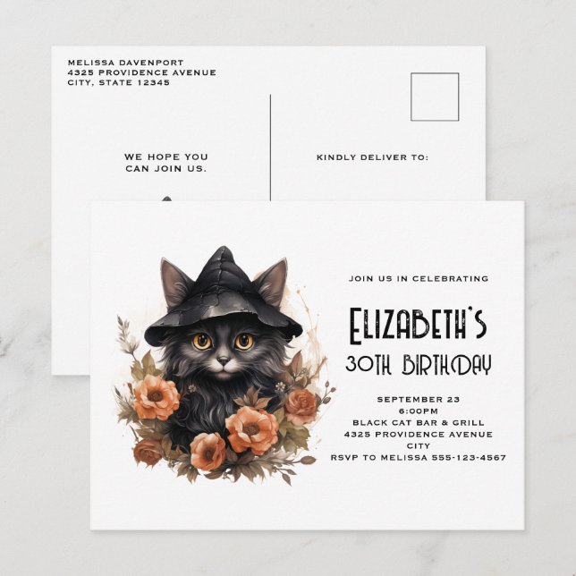 Invitation d'anniversaire Casquette de la sorcière (Devant / Derrière)