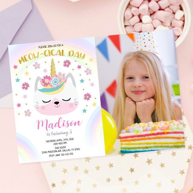 Invitation d'anniversaire Caticorn, Chat Licorne M (Créateur téléchargé)