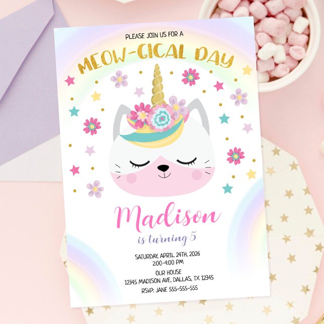 Invitation d'anniversaire Caticorn, Chat Licorne M (Créateur téléchargé)
