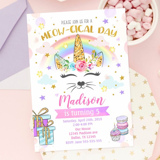 Invitation d'anniversaire Caticorne, Chat Licorne  (Créateur téléchargé)