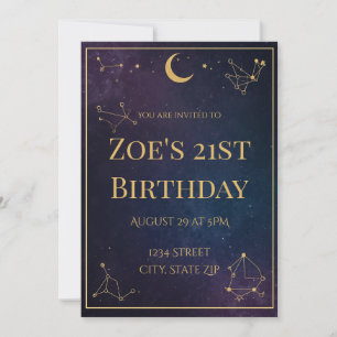 Invitation d'anniversaire céleste 21 ans Étoiles
