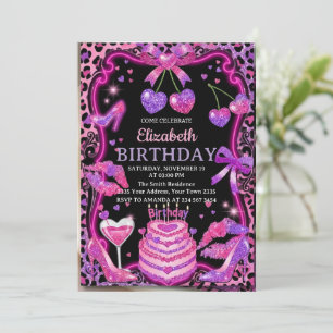 Invitation d'anniversaire Cerise Léopard Rose