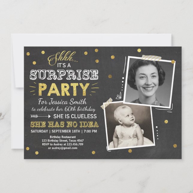 Invitation d'anniversaire Chalkboard Gold (Devant)