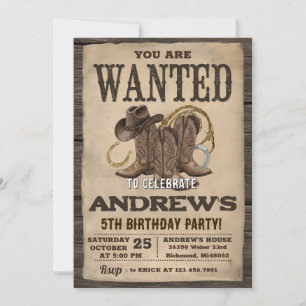Invitation d'anniversaire chapeau de cowboy wester