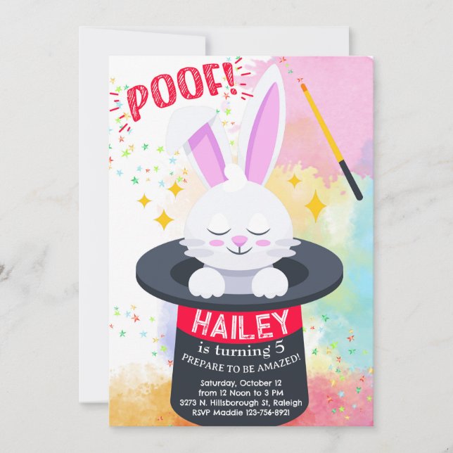 Invitation d'anniversaire chapeau de magicien et f (Devant)