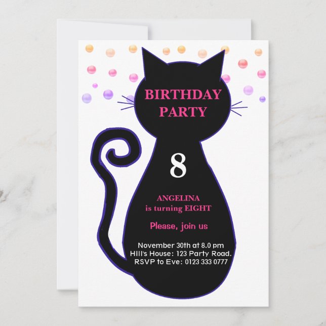 Invitation d'anniversaire Chat & Confettis Multico (Devant)