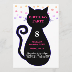 Invitation d'anniversaire Chat & Confettis Multico