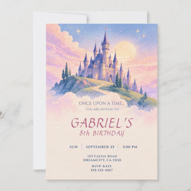 Invitation d'anniversaire Château de Conte de Fées (Devant)