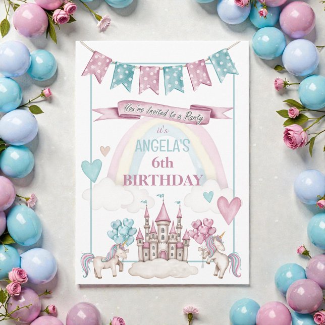 Invitation d'anniversaire Château Licorne Fantaisi (Créateur téléchargé)