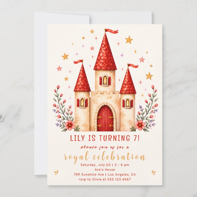 Invitation d'anniversaire Château Princesse (Devant)