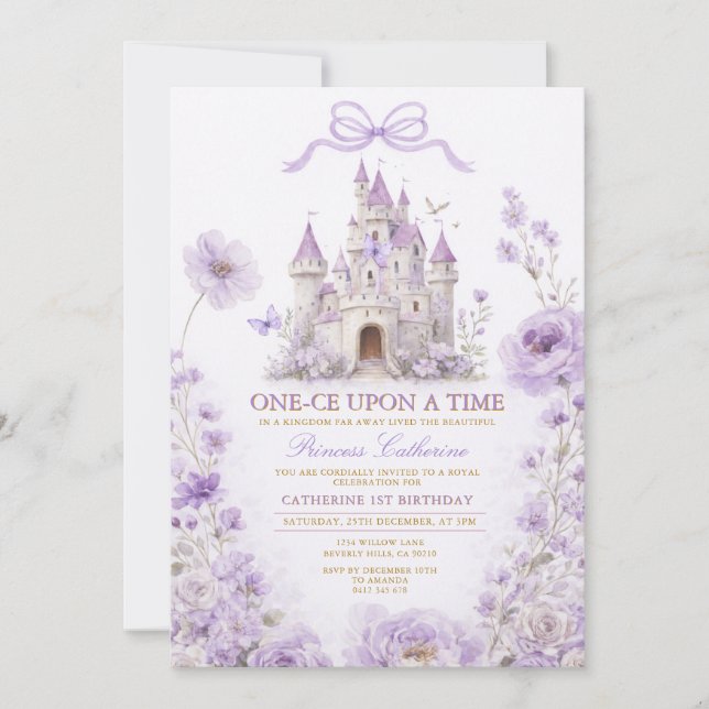 Invitation d'anniversaire Château Princesse Lavand (Devant)