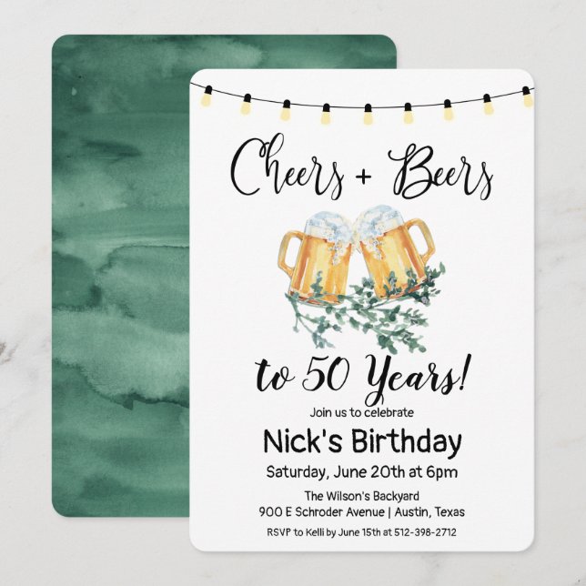 Invitation d'anniversaire Cheers and Beers pour to (Devant / Derrière)