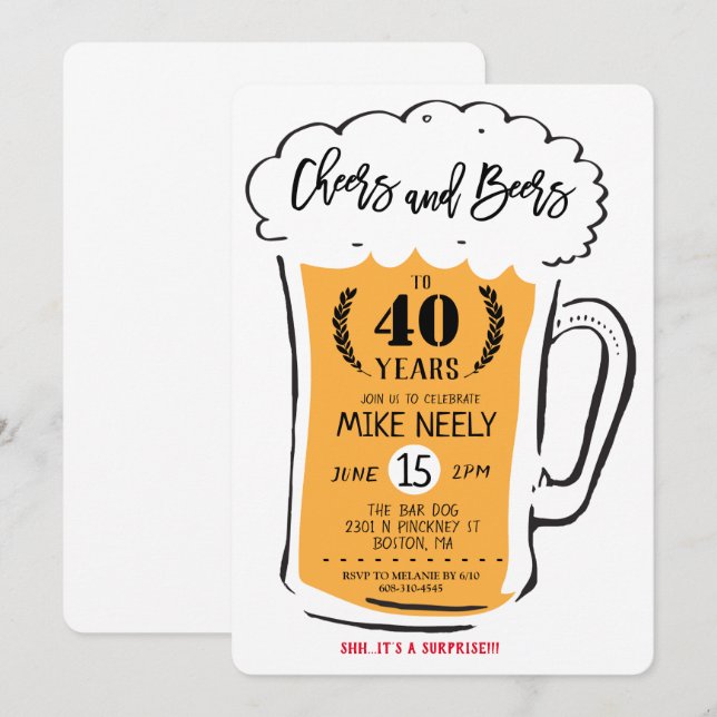 Invitation d'anniversaire Cheers and Beers pour to (Devant / Derrière)