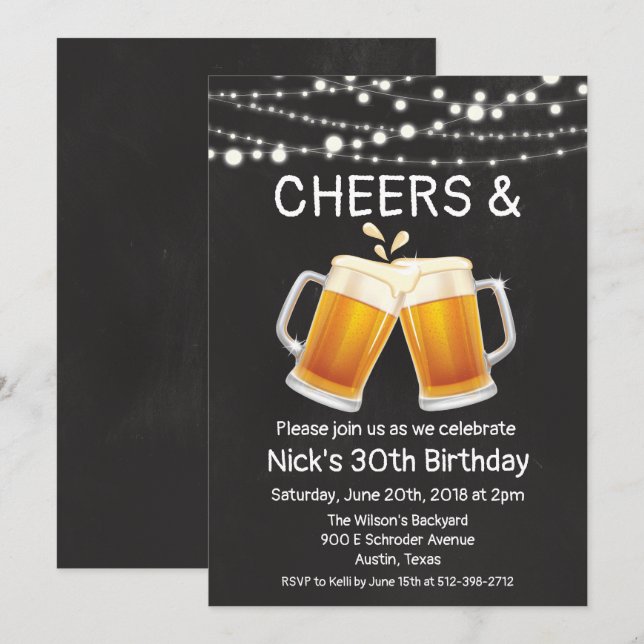 Invitation d'anniversaire Cheers & Beers - Tous âg (Devant / Derrière)