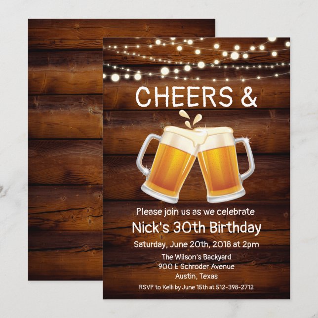 Invitation d'anniversaire Cheers & Beers - Tous âg (Devant / Derrière)