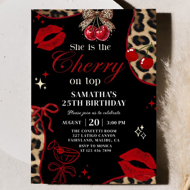 Invitation d'anniversaire Cheetah Coquette Cherry  (Créateur téléchargé)