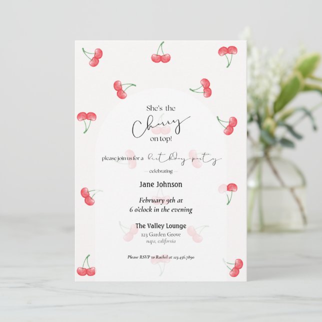 Invitation d'anniversaire Cherry On Top (Debout devant)