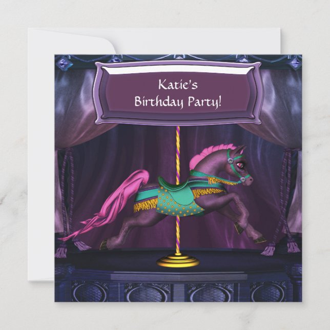 Invitation d'anniversaire Cheval de carrousel viol (Devant)