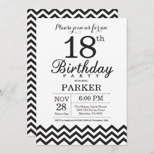 Invitation d'anniversaire Chevron noir et blanc