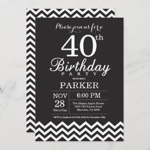 Invitation d'anniversaire Chevron noir et blanc