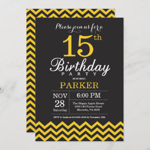 Invitation d'anniversaire Chevron noir et jaune