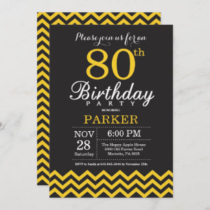 Invitation d'anniversaire Chevron noir et jaune