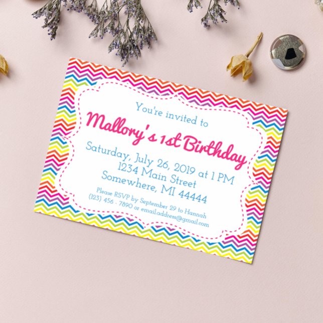 Invitation d'anniversaire Chevron Rainbow (Créateur téléchargé)