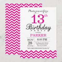 Invitation d'anniversaire Chévron rose chaud