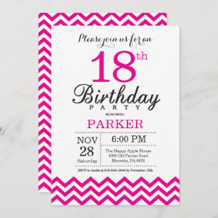 Invitation d'anniversaire Chévron rose chaud