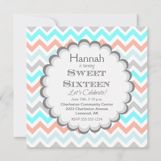 Invitation d'anniversaire Chevron Sweet sixteen (Devant)